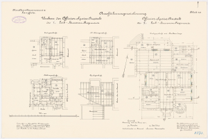 Schwarz-weißer Grundriss des ehemaligen Bundeskanzleramts in der Bundesrepublik Deutschland, der detaillierte architecturale Layout und Textannotationen zeigt.