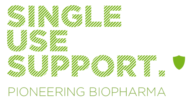 Der Text "single use support pioneering biopharma" in fettgrün auf einem weißen Hintergrund.
