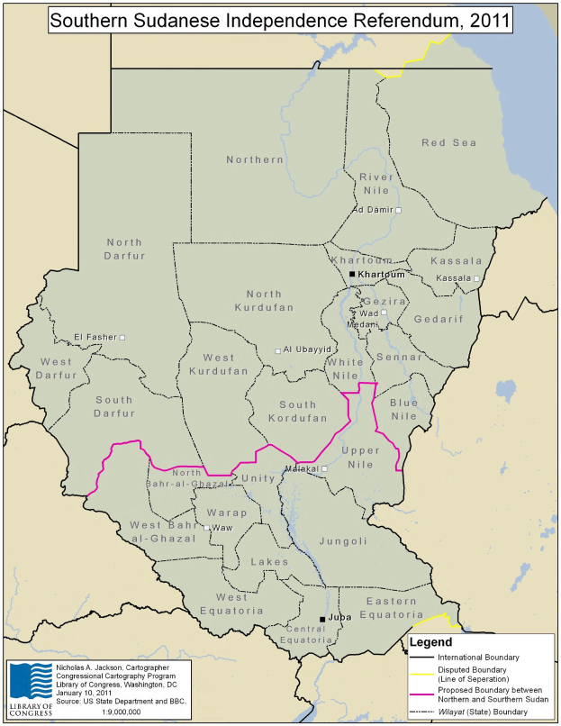 Plakat Mit Buntem Kartenbild Des Südsudanesischen Unabhängigkeitsreferendums 2011, Inklusive Symbole Und Erläuternden Text.