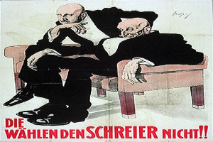 Ein deutsches Propagandaplakat der NSDAP, das zwei Männer auf einem Sofa zeigt, mit Textinformationen zur Partei.