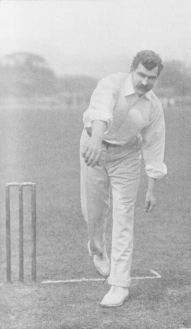Ein Mann in weißer Cricket-Uniform spielt Cricket mit Wickets auf dem Boden, Bäumen und Himmel im Hintergrund, mit dem Text "Cricket-Spieler des Jahres" unten.