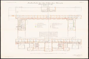 Ein detaillierter Grundrissplan des Schlosshofs in Dresden, Deutschland, mit Text, der das Layout des Gebäudes beschreibt.