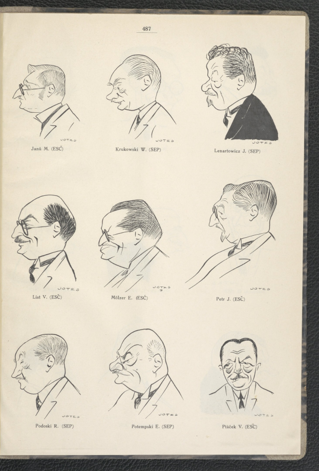 Ein Buch mit einem Raster von Skizzen von Männern in Anzügen und Krawatten, jeder mit einem eindeutigen Gesichtsausdruck, und fetter Schrift auf dem Cover.