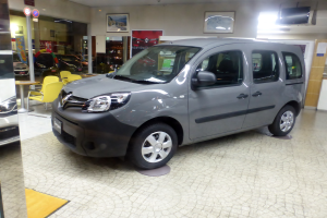 Ein Citroen Berlingo Multispace 1.6 HDI 90CV Feel Wagen steht auf einem Boden umgeben von verschiedenen Möbeln und Gegenständen, einschließlich Stühle, Tische, Schilder, einen Fernseher, eine Tür, eine Wand mit Fotorahmen und eine Decke mit Deckenleuchten.