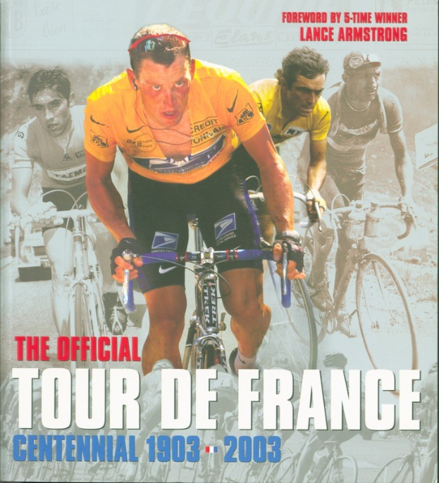 Offizielles Tour-de-France-Jubiläumsposter (1903–2003) mit Radrennern in einer Gruppenfahrt und Text.