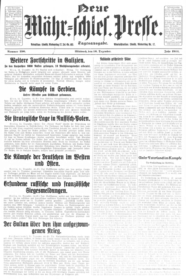 Titelseite einer deutschen Zeitung vom 18. September 1914, die ein Schwarz-Weiß-Porträt eines Mannes in Anzug und Krawatte zeigt, mit der Schlagzeile "Deutsches Reichstag, Vol 1, No 1".
