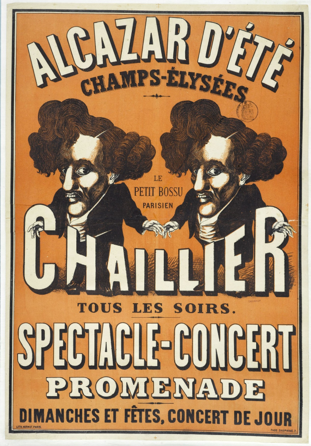 Plakat, das ein Spektakelkonzert mit zwei Männern in Anzügen ankündigt, die ernst nebeninander stehen.