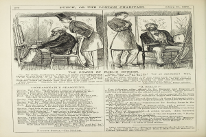 Altes Buchcover mit einem Mann in einem Anzug, der in einem Stuhl sitzt und ernst schaut, und einer Frau daneben, die nachdenklich aussieht, mit dem Titel "Die Macht der öffentlichen Meinung"