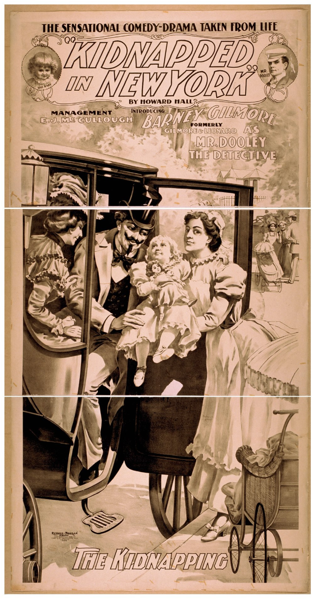 Ein ernster Filmplakat mit dem Titel "Entführt in New York" zeigt eine Gruppe besorgter Menschen in einem Fahrzeug, einige schauen nach oben, andere nach unten, vor ged├Ąmpfter Farbgebung.